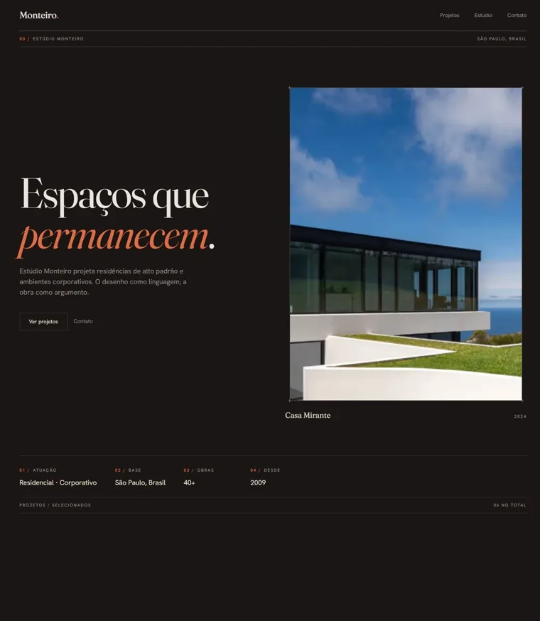 Topo da página inicial do site Estúdio Monteiro