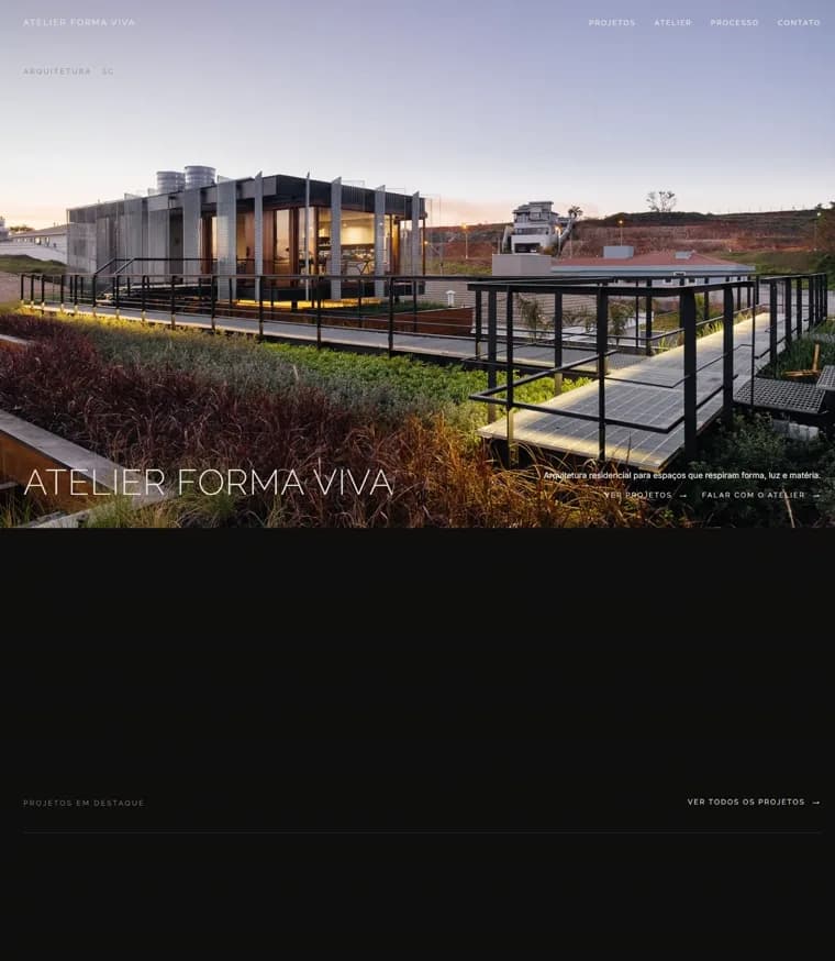 Topo da página inicial do site Atelier Forma Viva