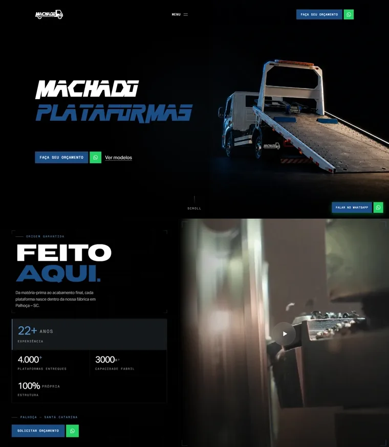Topo da página inicial do site Machado Plataformas
