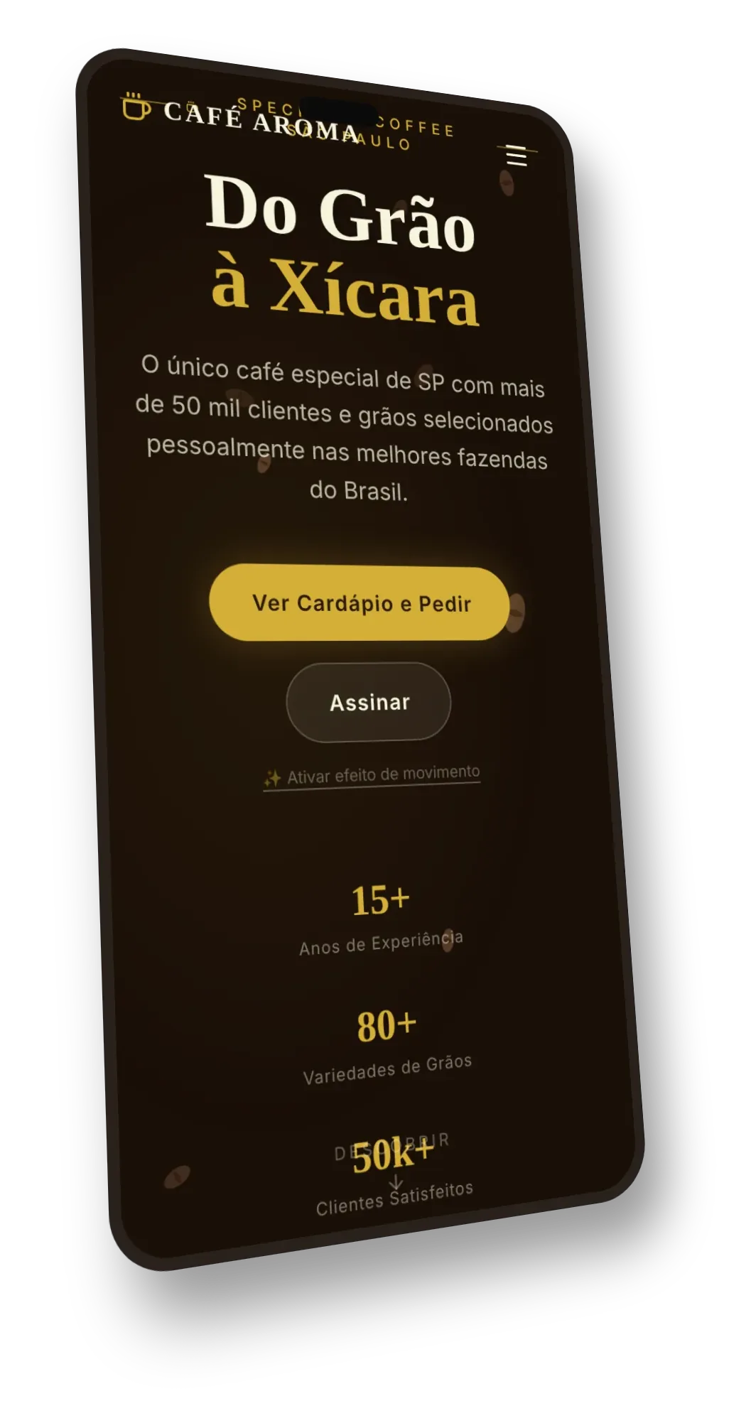 Café Aroma — mockup 3D mobile