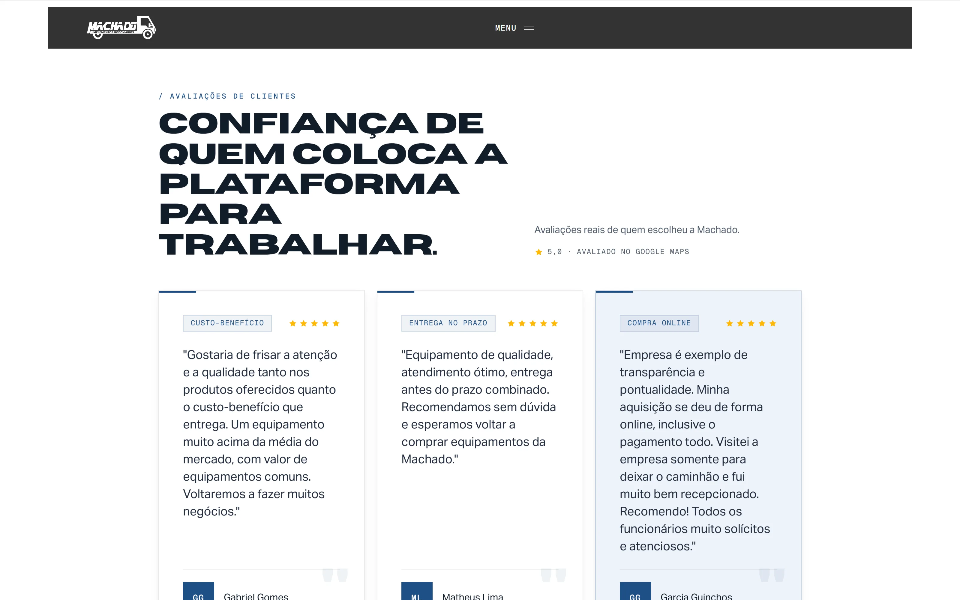 Machado Plataformas — tela 4 do site