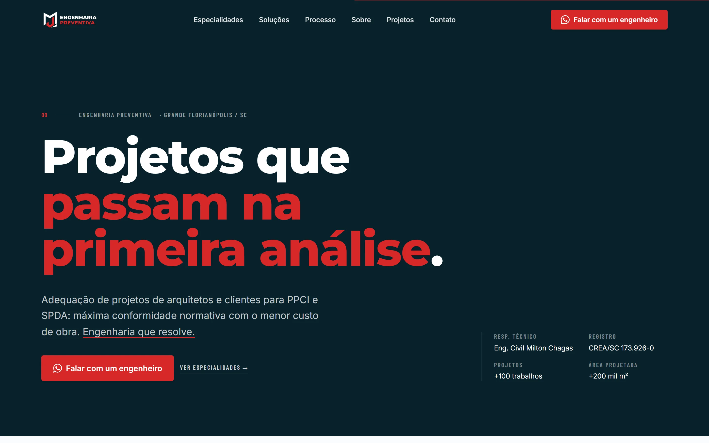 MJ Engenharia — tela 1 do site