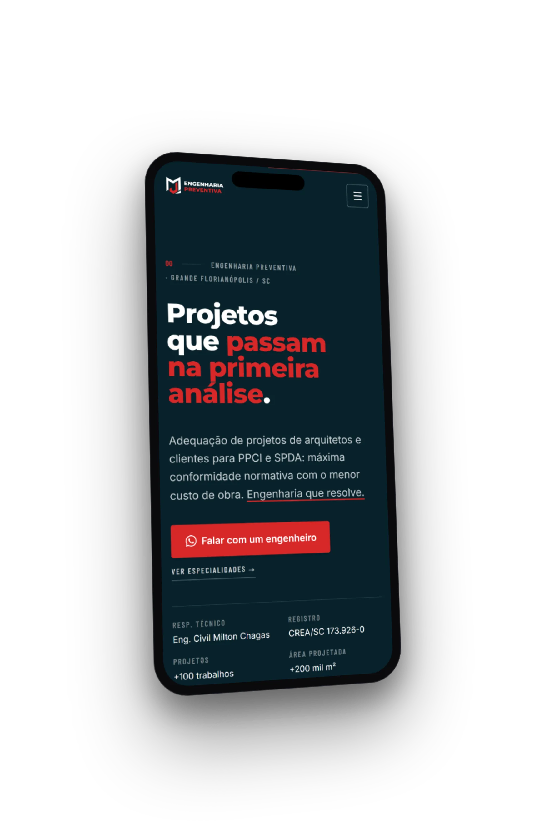 MJ Engenharia — mockup 3D mobile