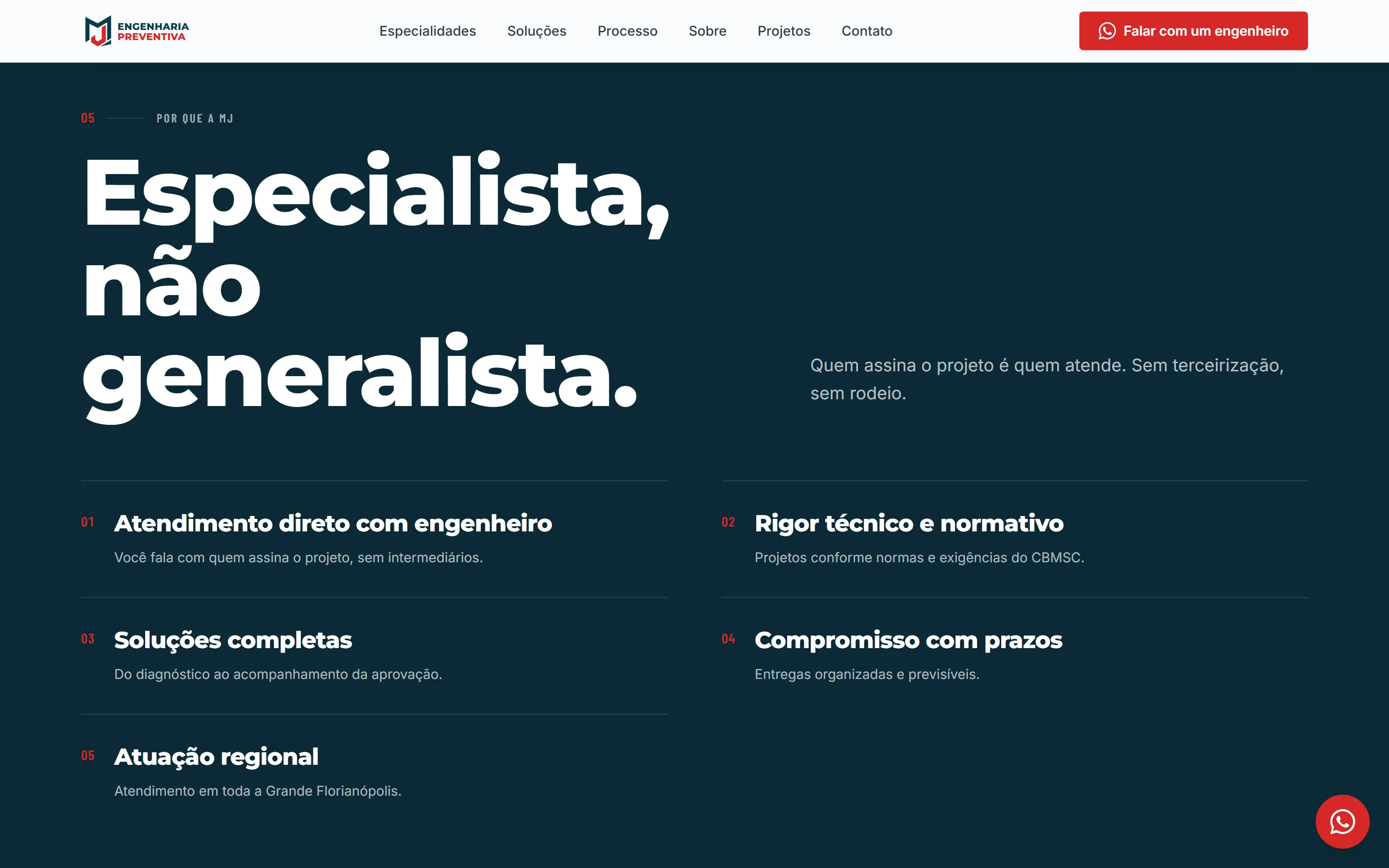 MJ Engenharia — tela 5 do site