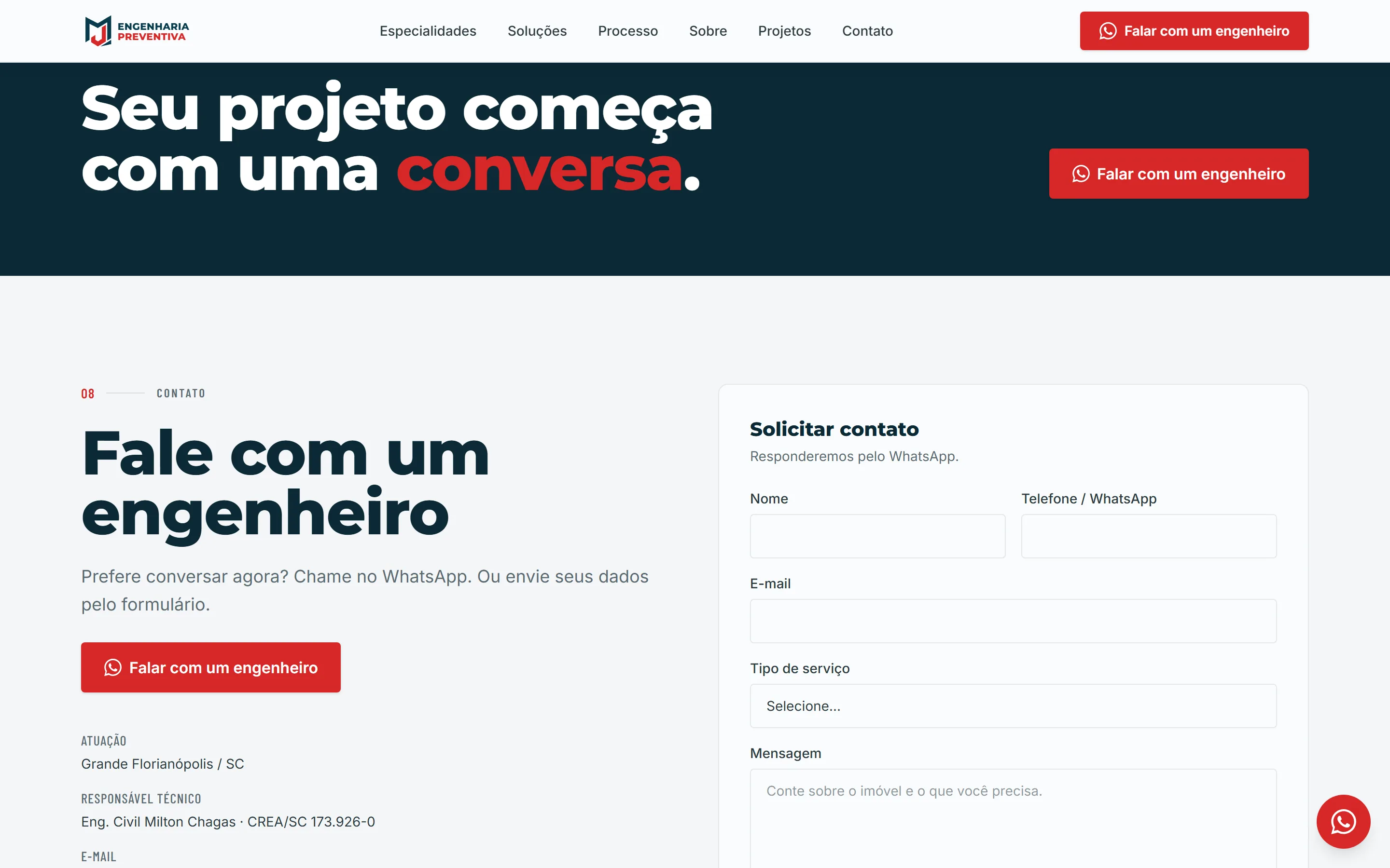 MJ Engenharia — tela 7 do site