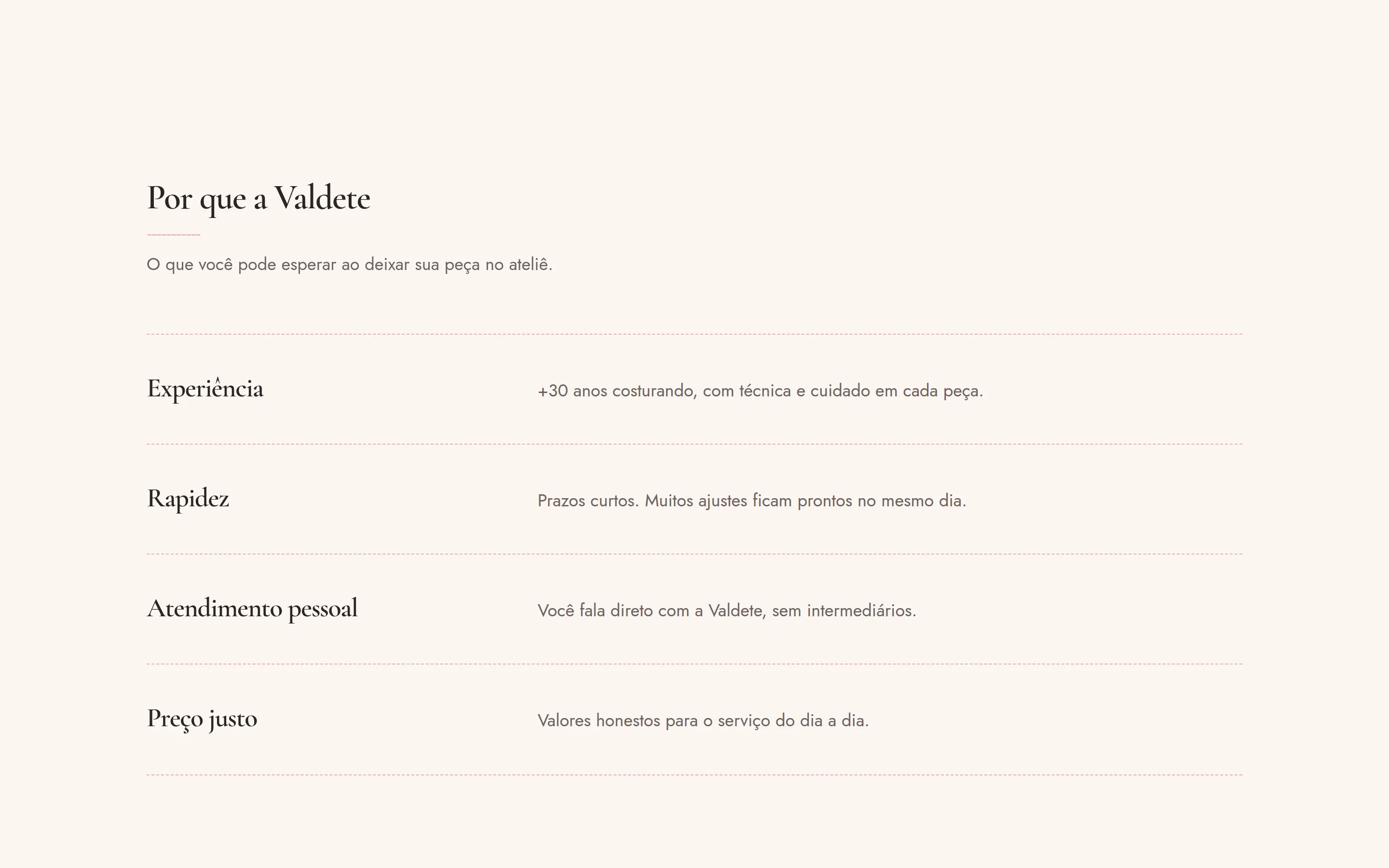 Valdete Costuras — tela 3 do site