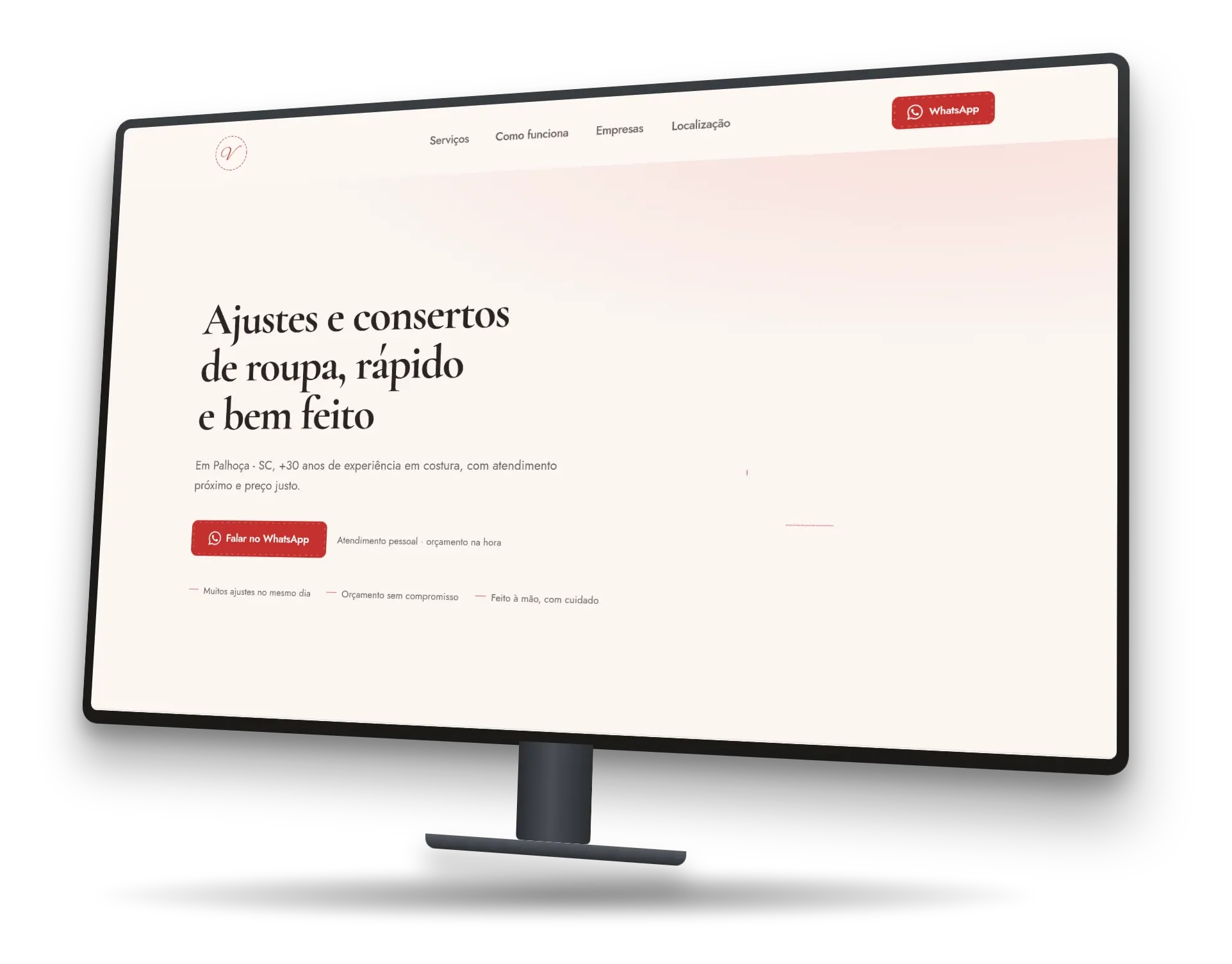 Valdete Costuras — mockup 3D desktop