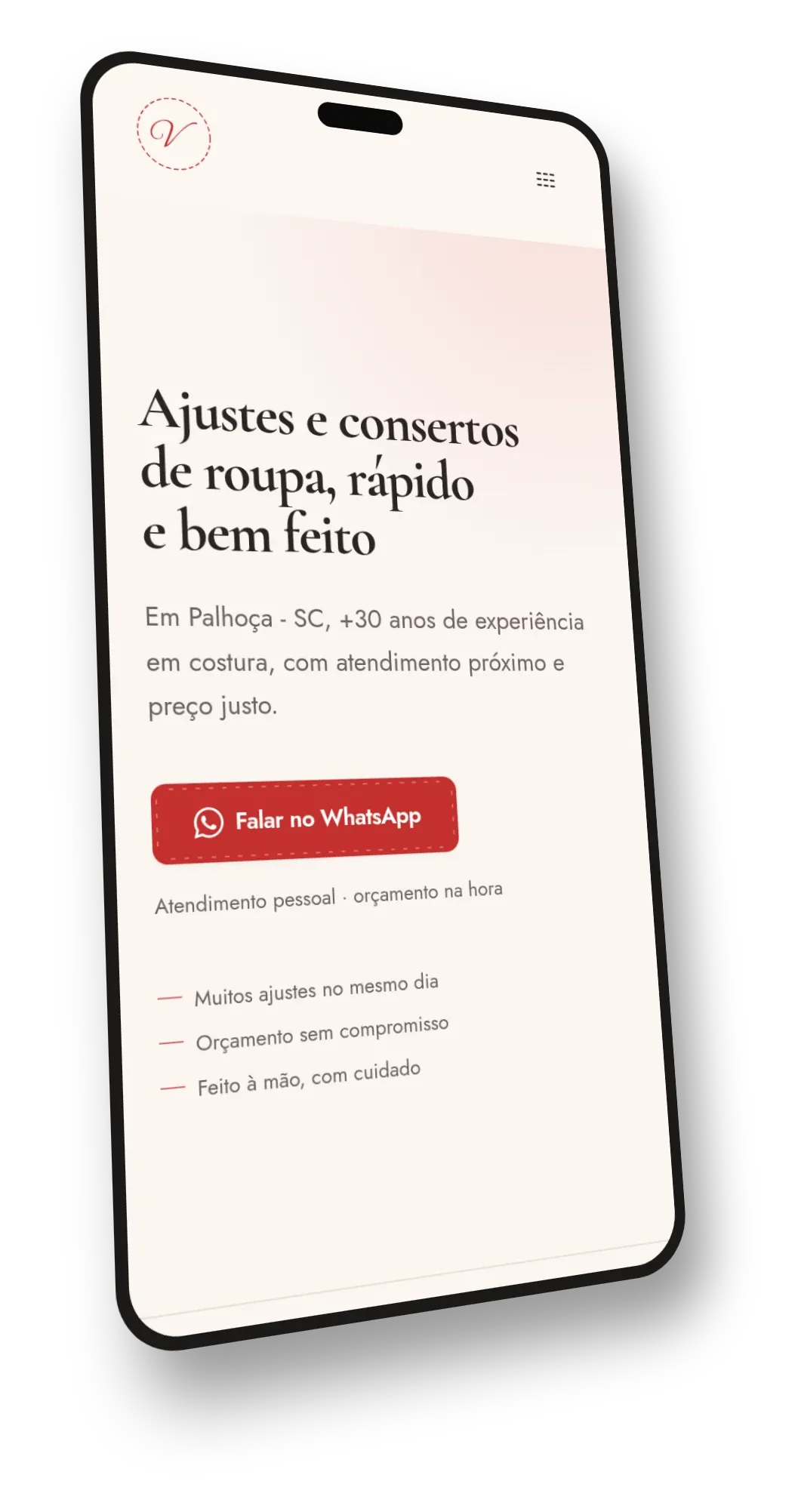 Valdete Costuras — mockup 3D mobile