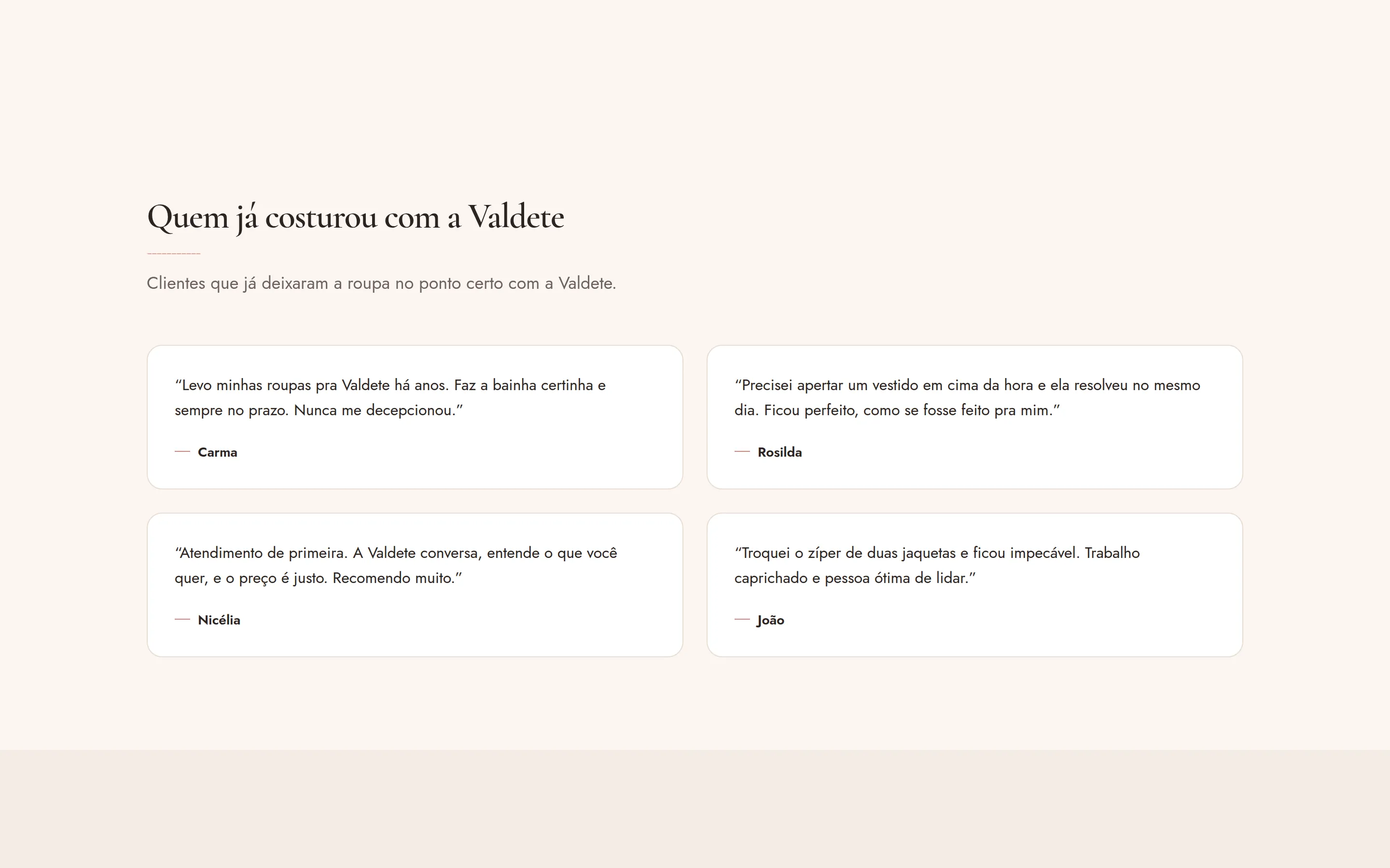 Valdete Costuras — tela 5 do site